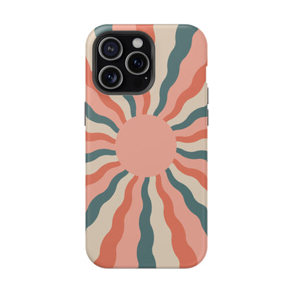 Retro Sunburst MagSafe iPhone Case – Bold 70s-Inspired Waves in Coral, Teal, and Cream