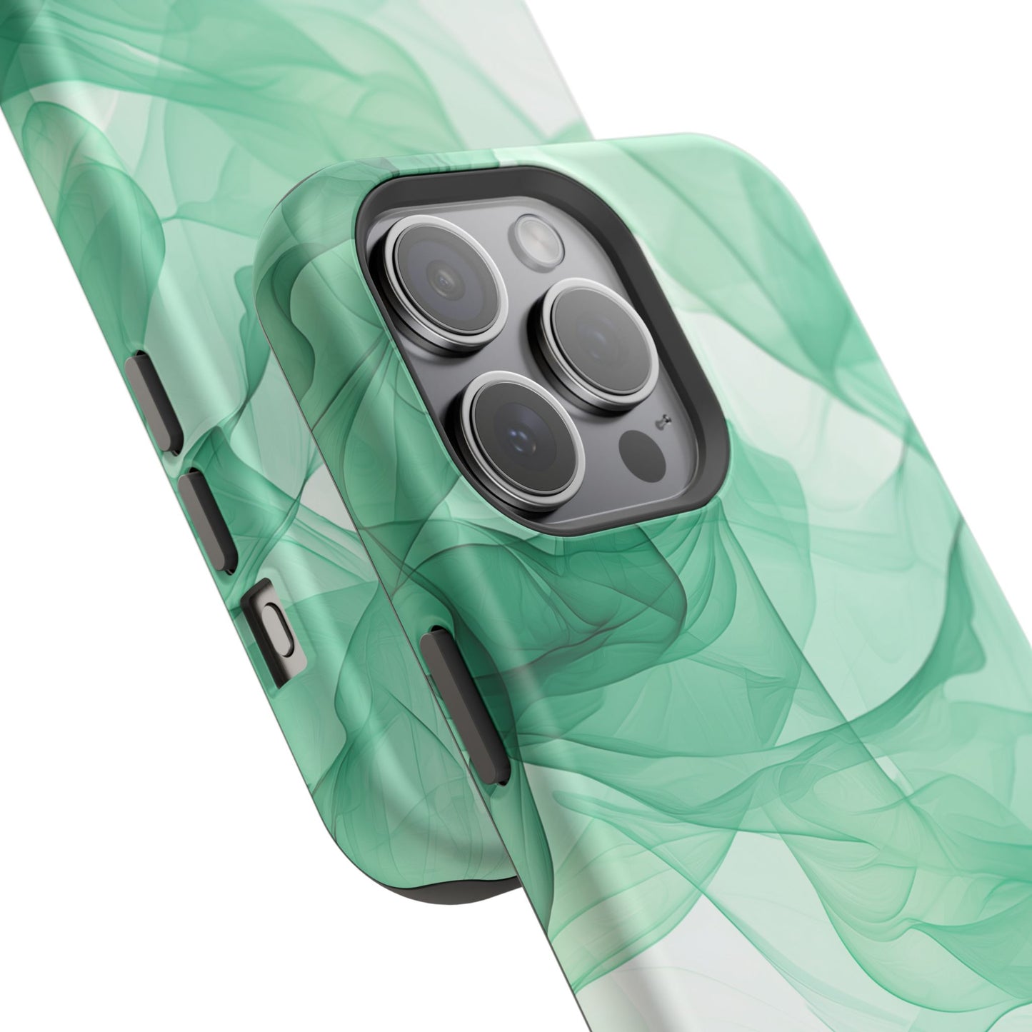 Translucent Flowing Green Fabric MagSafe iPhone Case – Elegant Fluid Design