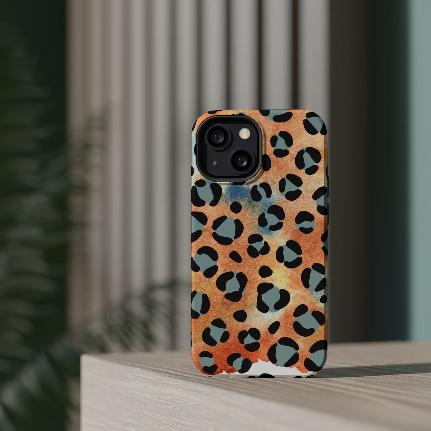 Sunset Watercolor Leopard Print Tough MagSafe iPhone Case – Artistic Animal Pattern with Dual-Layer Protection