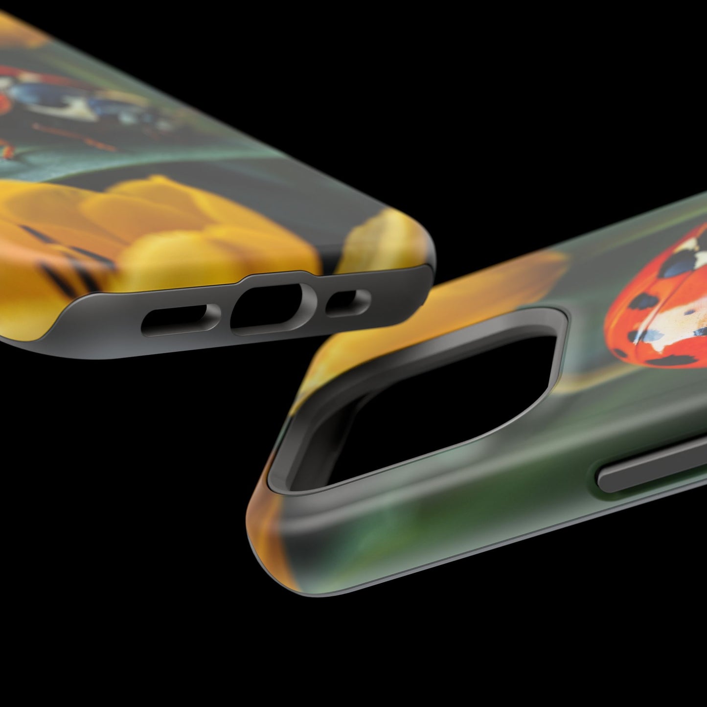 MagSafe iPhone Case: Vibrant Ladybug Amidst a Lush Yellow Flower Garden