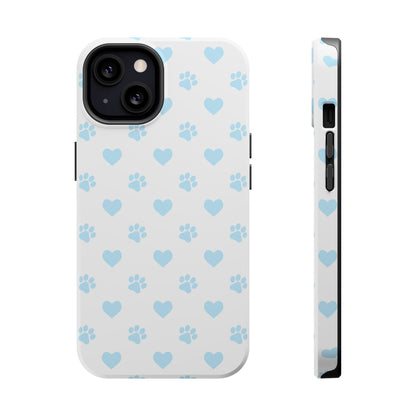 Light Blue Paw Prints & Hearts – MagSafe iPhone Case for Pet Lovers