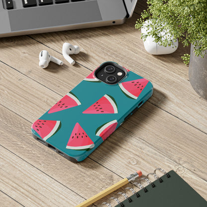 Watermelon Bliss iPhone Case – Vibrant Summer Fruit Design on Teal Background