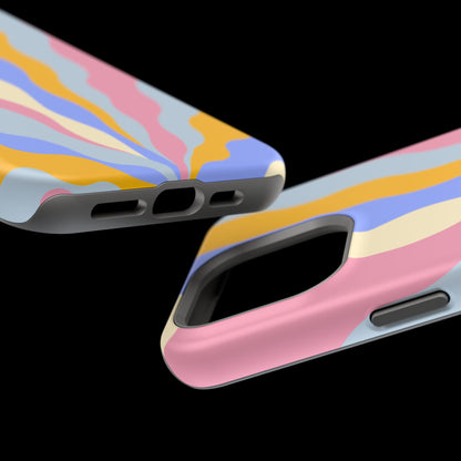 Pastel Radiance MagSafe iPhone Case – 70s-Inspired Dual-Layer Design with Wavy Sunburst Pattern