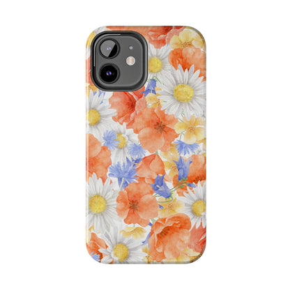 Watercolor Wildflower Pattern iPhone Case – Durable Matte Finish with Daisy, Poppy & Cornflower Design