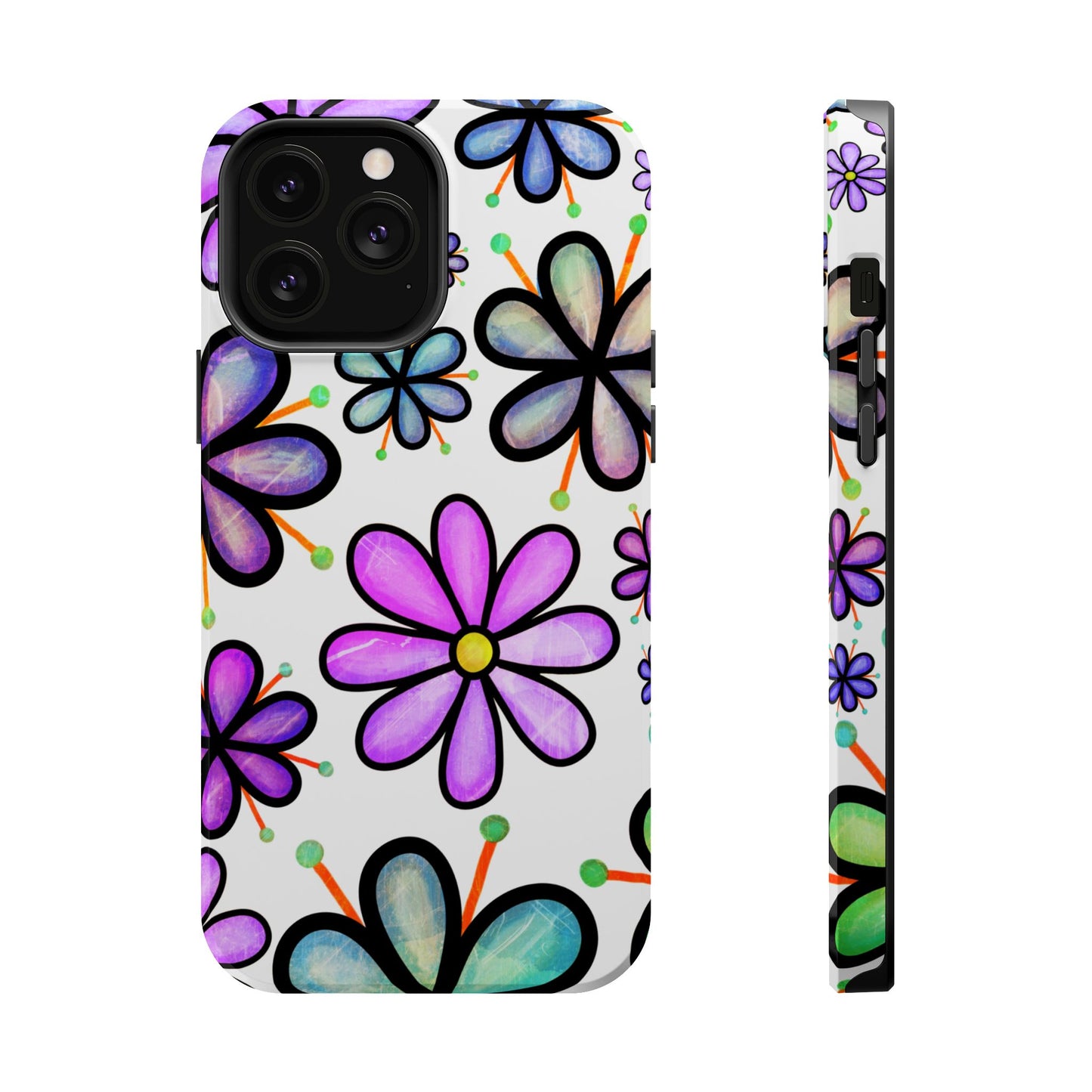 Whimsical Lavender Floral MagSafe iPhone Case – Ultra-Slim, High-Gloss Finish