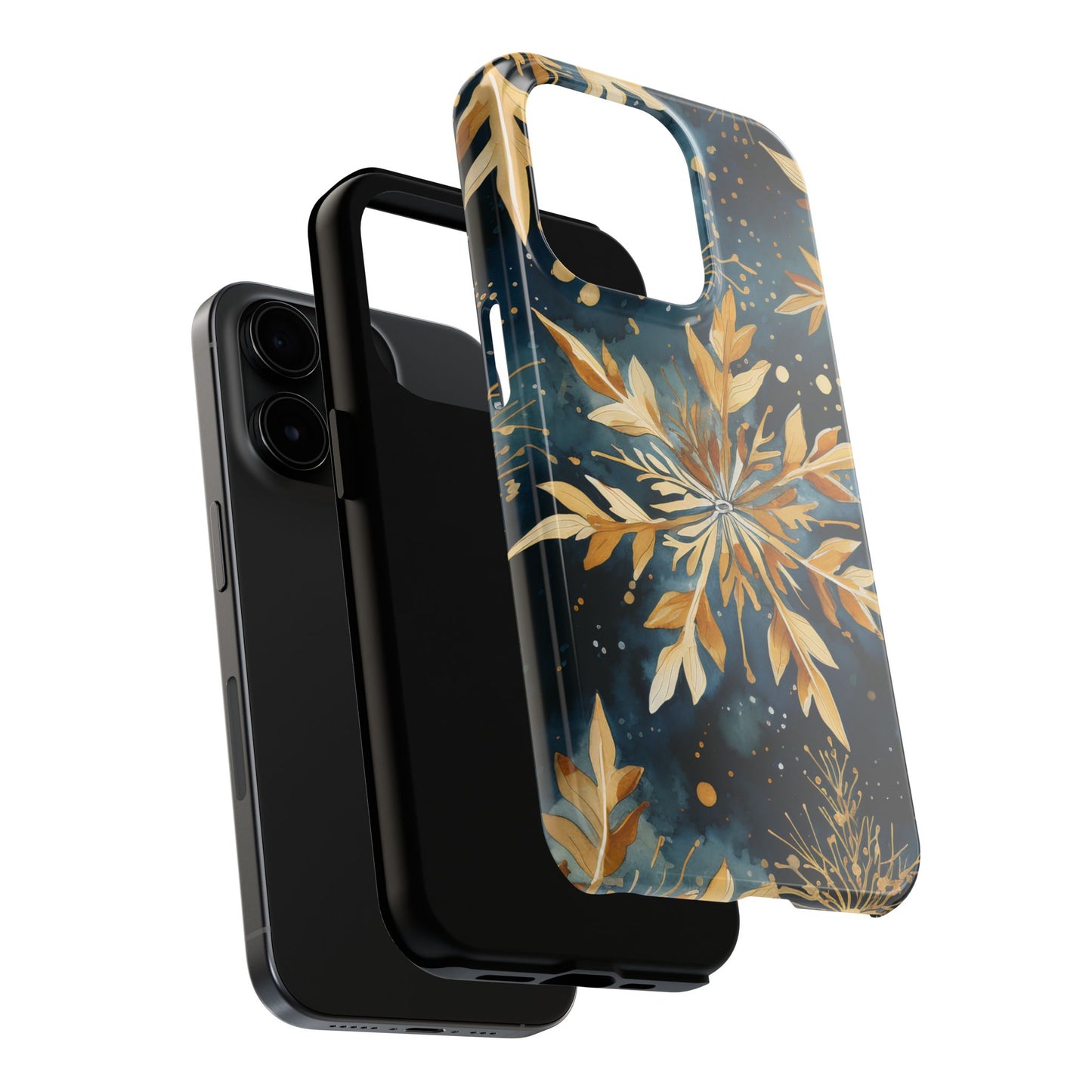 Gold Floral Snowflakes on Midnight Blue - iPhone Series Case