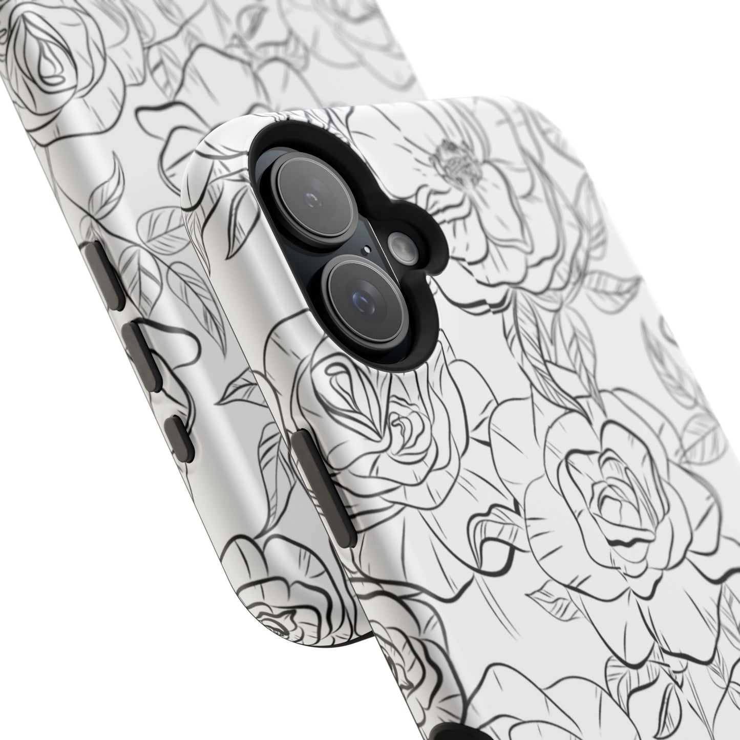 Monochrome Rose Garden Tough MagSafe iPhone Case – Elegant Floral Line Art with Dual-Layer Protection