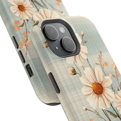 Pastel Green Daisy MagSafe iPhone Case - Floral Plaid Protective Cover