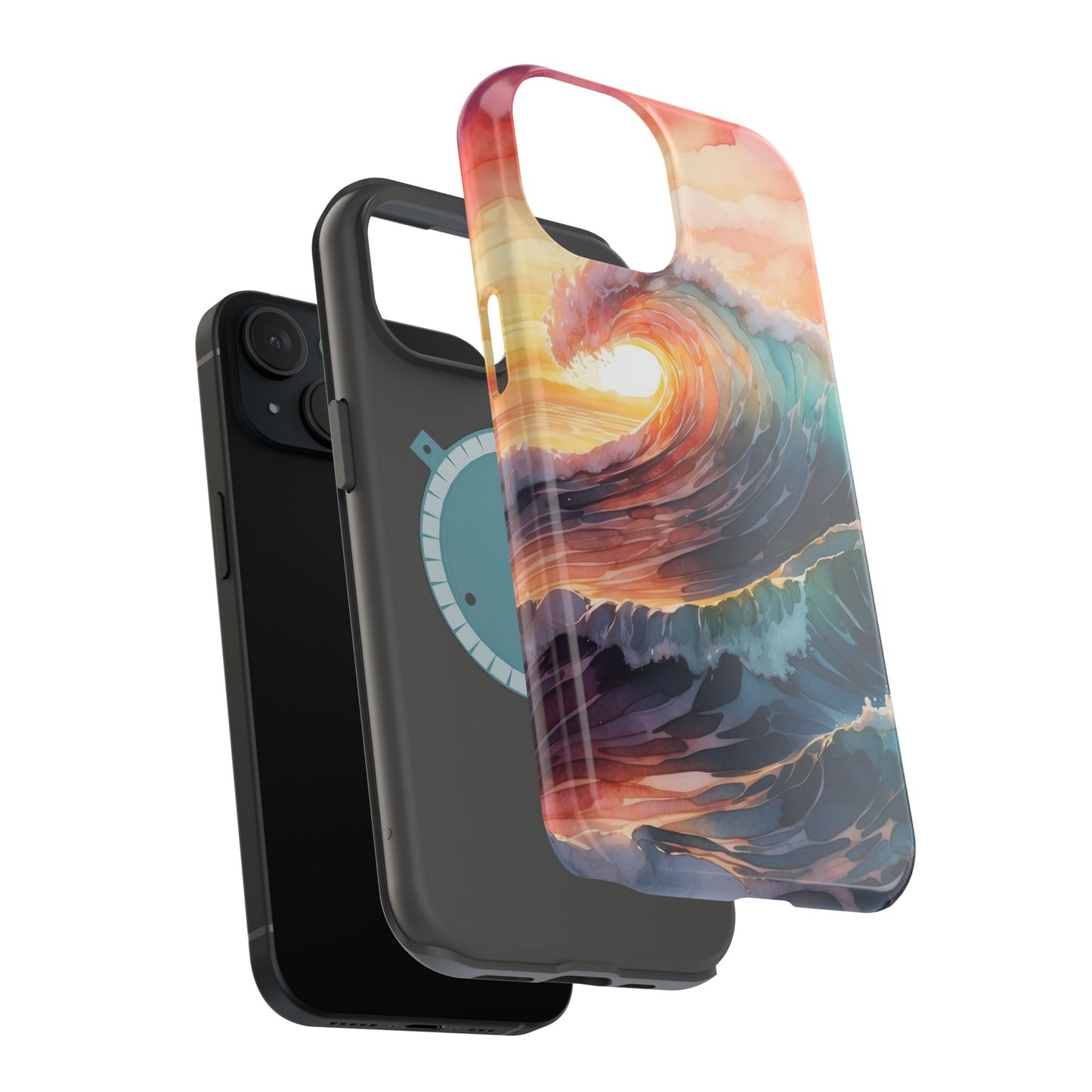 Ocean Sunrise Wave MagSafe iPhone Case – Vibrant Watercolor Wave Design