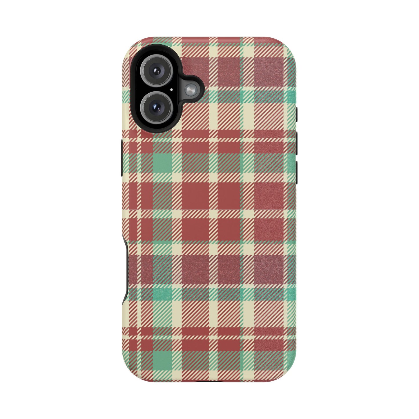 Retro Red & Cream Plaid – MagSafe iPhone Case with Classic Elegance