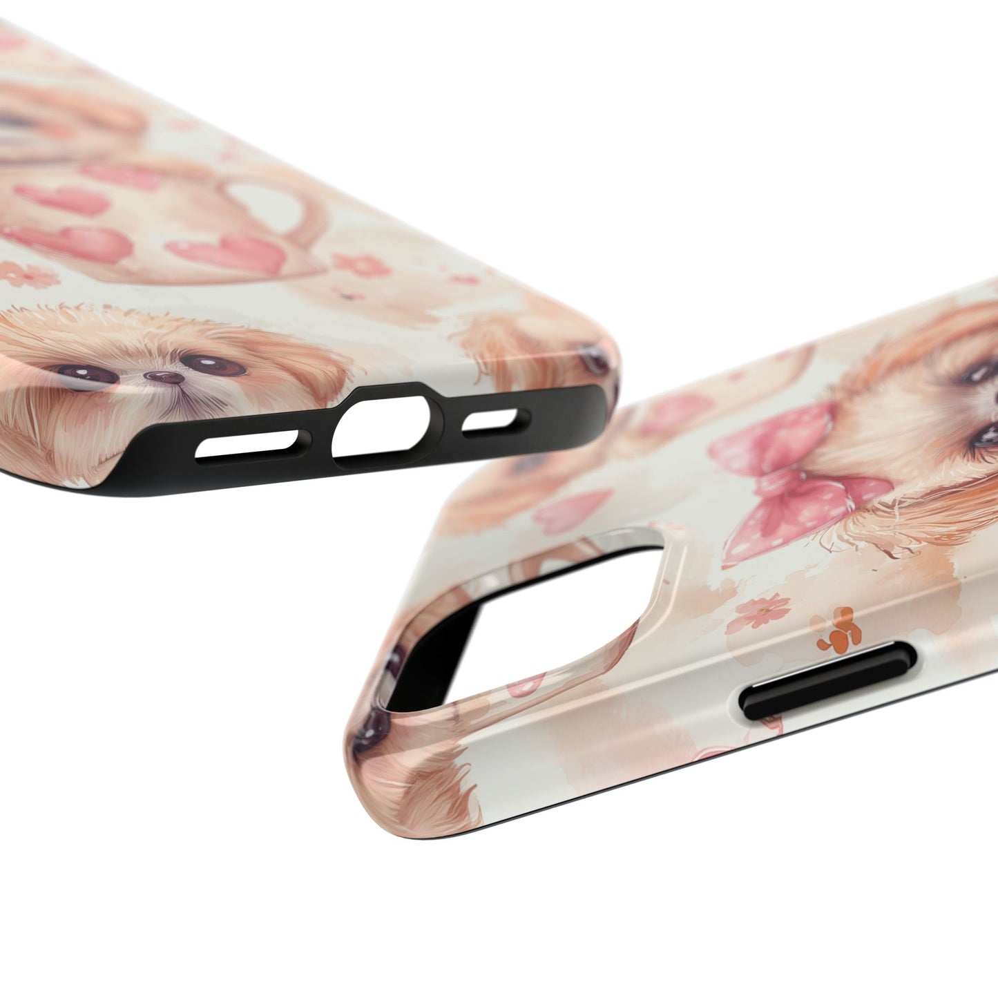 Adorable Puppy in Teacup iPhone Case – Tough, Dual - Layer Protection with Cute Pink Bow Design - BOGO Cases