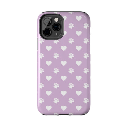 Purple Hearts & Paw Prints - Cute Pet Lover iPhone Case