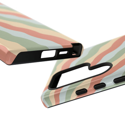 Earthy Retro Waves Samsung Galaxy Case – 70s-Inspired Wavy Stripes in Soft Green, Cream, and Rust