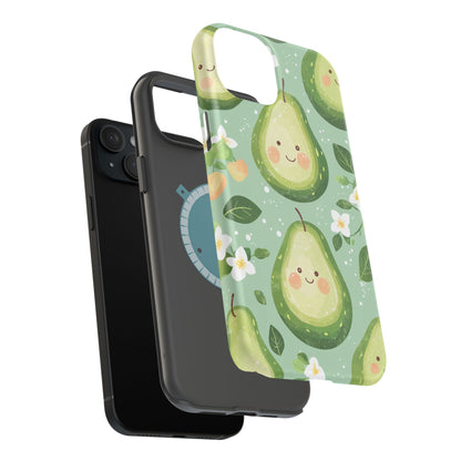 Smiling Avocados Tough MagSafe iPhone Case – Cute Avocado Design, Dual-Layer Protection