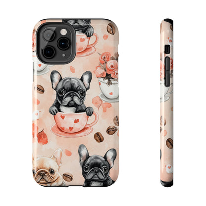 French Bulldogs in Heart iPhone Case – Cute Dog & Floral Design, Shockproof Protection - BOGO Cases