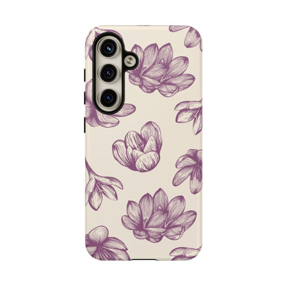 Vintage Botanical Floral Tough Samsung Galaxy Case – Hand - Drawn Purple Flowers, Shockproof Design - BOGO Cases