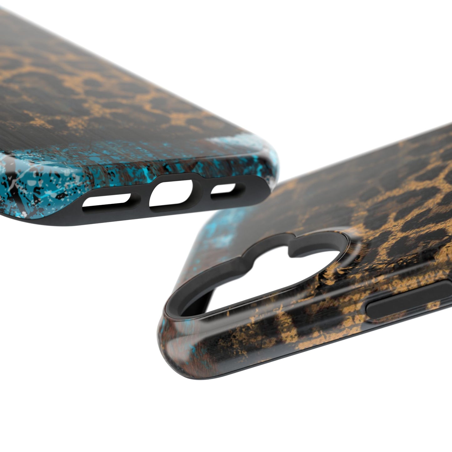 Boho Leopard and Turquoise Tough MagSafe iPhone Case – Rustic Western Design with Dual-Layer Protection