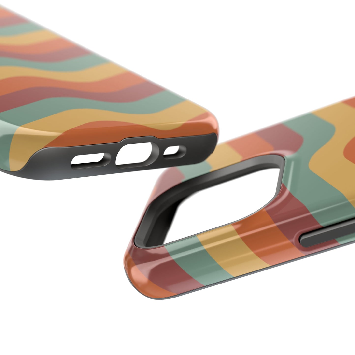 Retro Vibe Wavy Stripes MagSafe iPhone Case – 70s-Inspired in Teal, Orange, and Rust