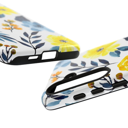 Golden Yellow & Sky Blue Floral – Watercolor Botanical Samsung Galaxy Case