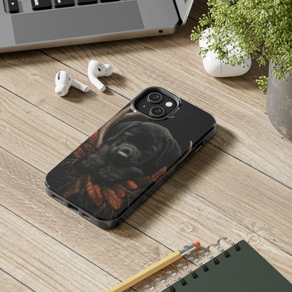 Charming Black Labrador Puppy on Feathers iPhone Case