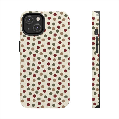 Festive Red & Green Polka Dots on Cream – iPhone Case