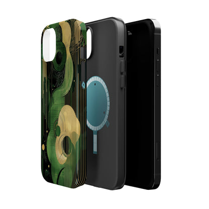 Abstract Green & Gold MagSafe iPhone Case - Geometric Art Deco Protective Cover