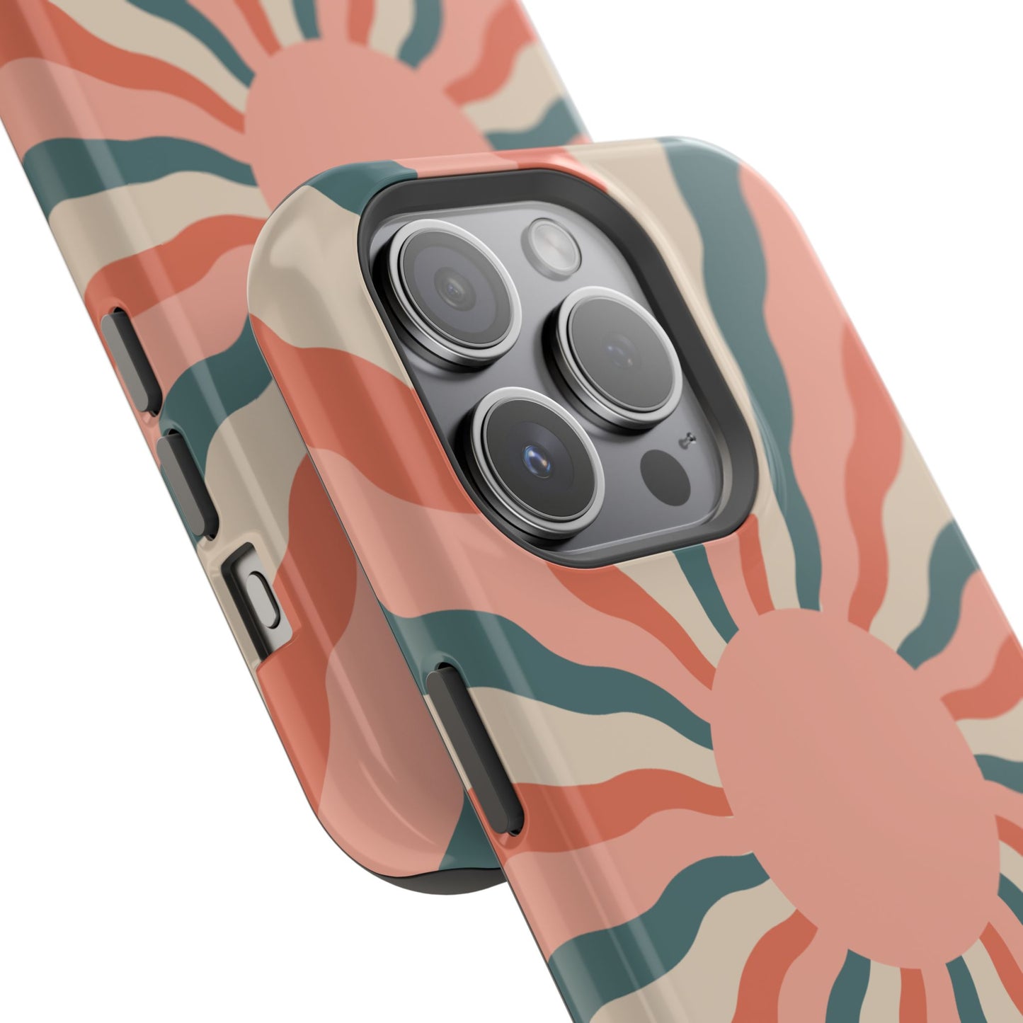 Retro Sunburst MagSafe iPhone Case – Bold 70s-Inspired Waves in Coral, Teal, and Cream