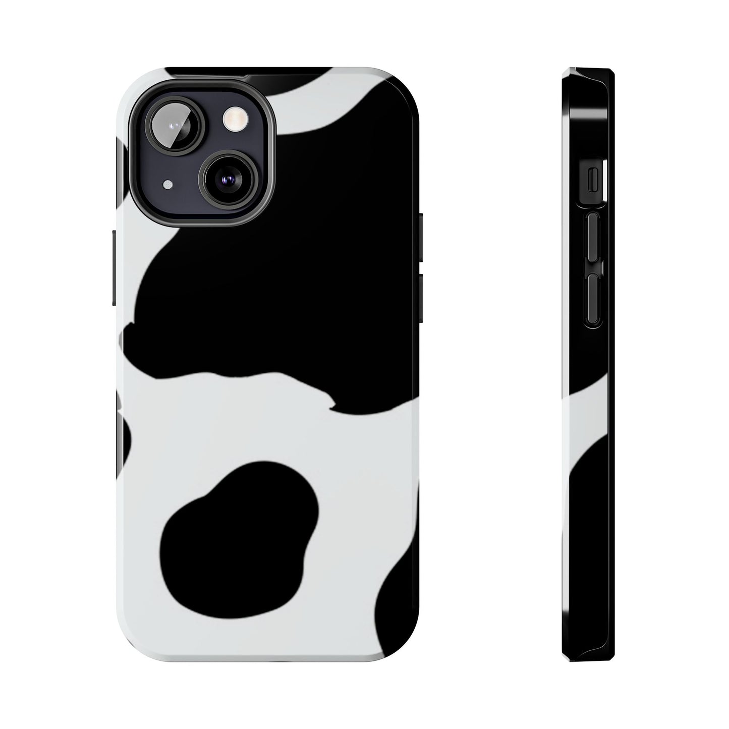 Bold Black and White Cow Print Tough iPhone Case – Modern Animal Pattern with Dual-Layer Protection