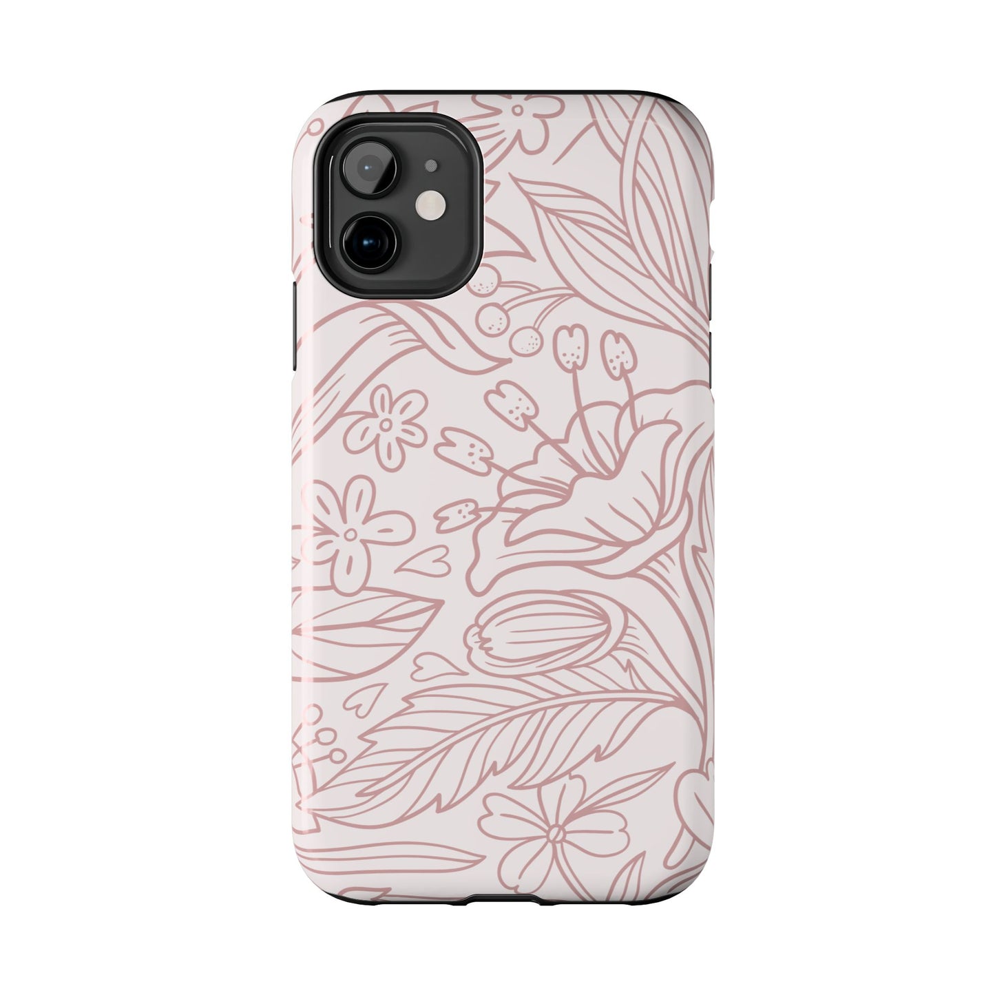 Blush Floral Line Art Tough iPhone Case – Delicate Minimalist Design with Dual-Layer Protection