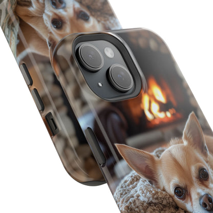 Relaxing Chihuahua by Fireplace MagSafe iPhone Case – Functional and Cozy Design