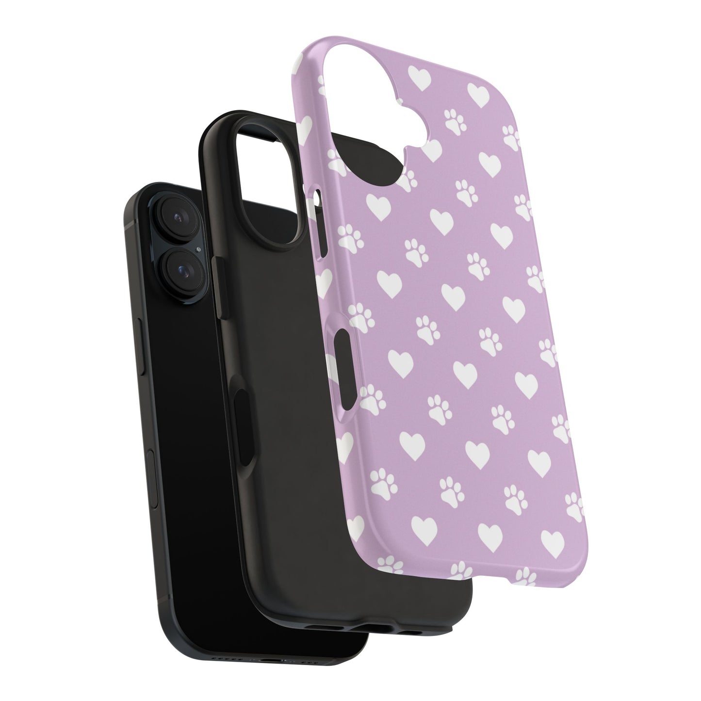 Purple Hearts & Paw Prints - Cute Pet Lover iPhone Case