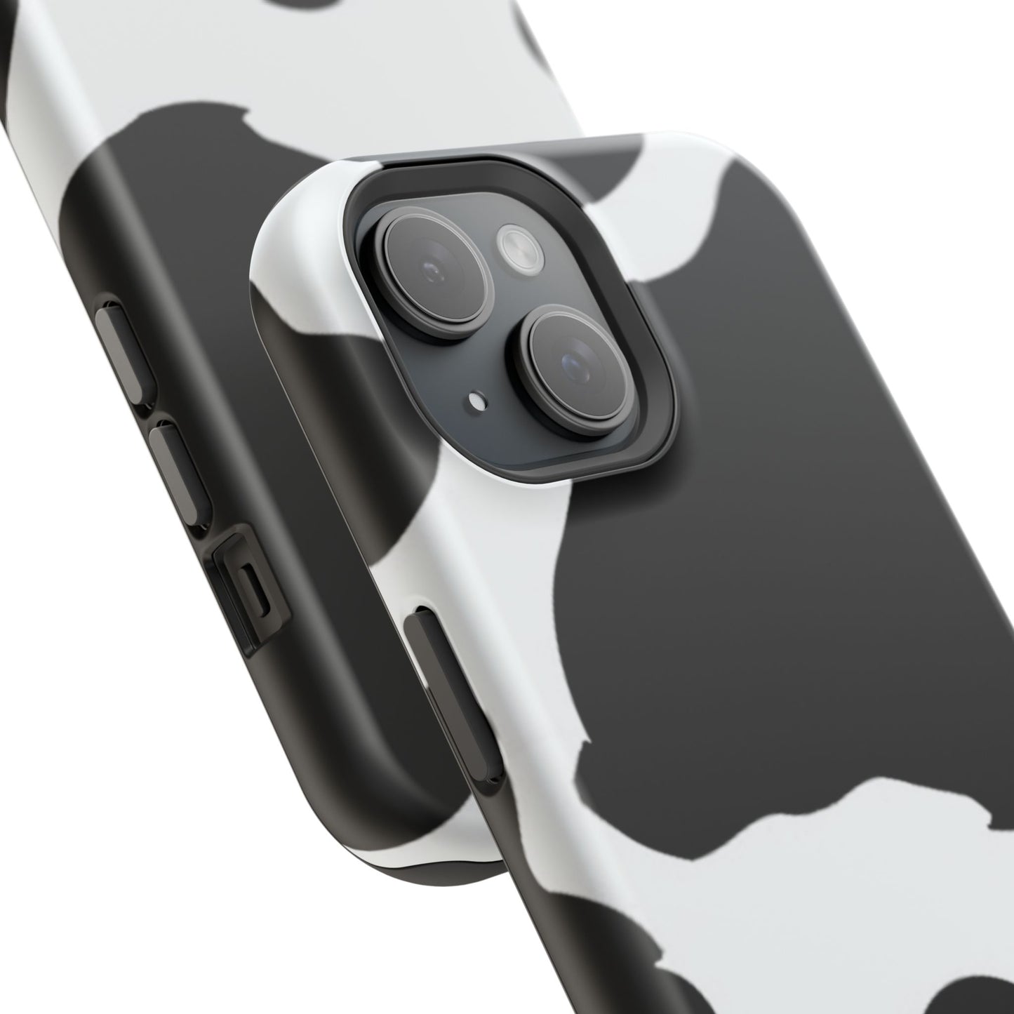 Bold Black and White Cow Print Tough MagSafe iPhone Case – Modern Animal Pattern with Dual-Layer Protection