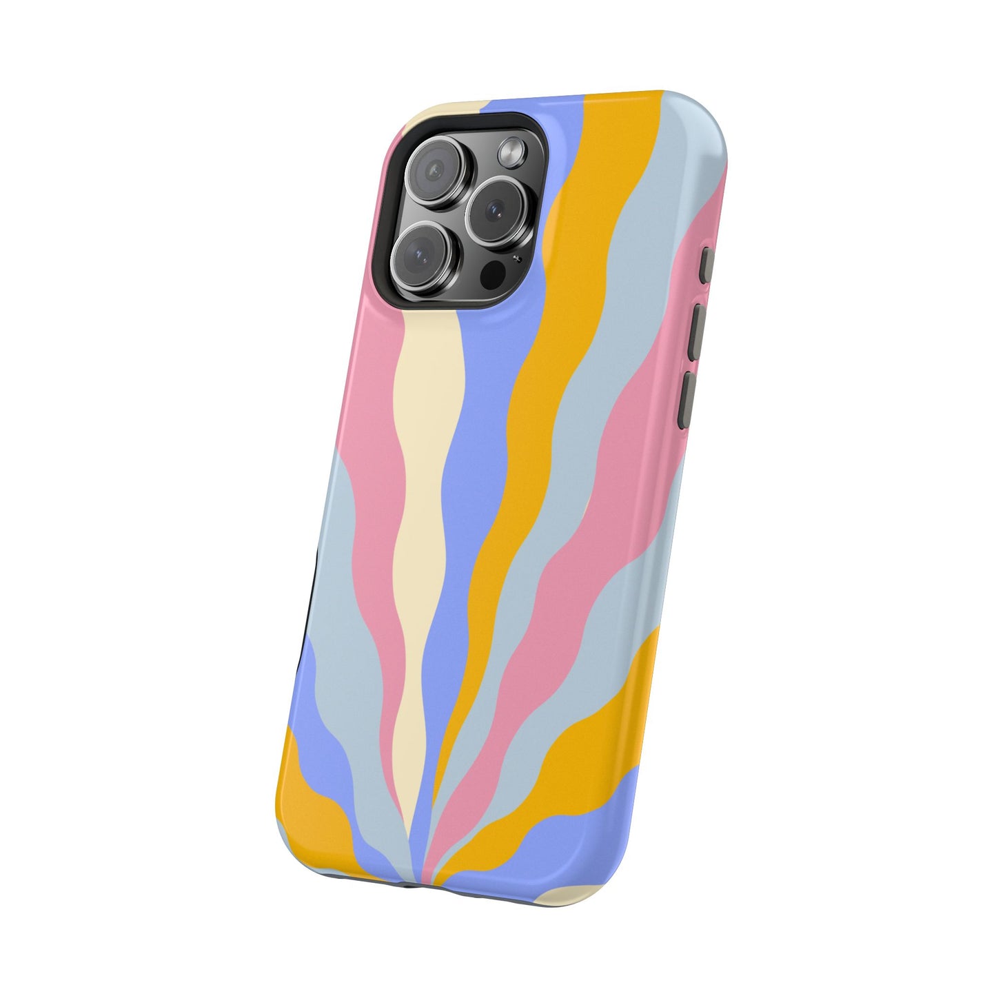 Pastel Radiance MagSafe iPhone Case – 70s-Inspired Dual-Layer Design with Wavy Sunburst Pattern