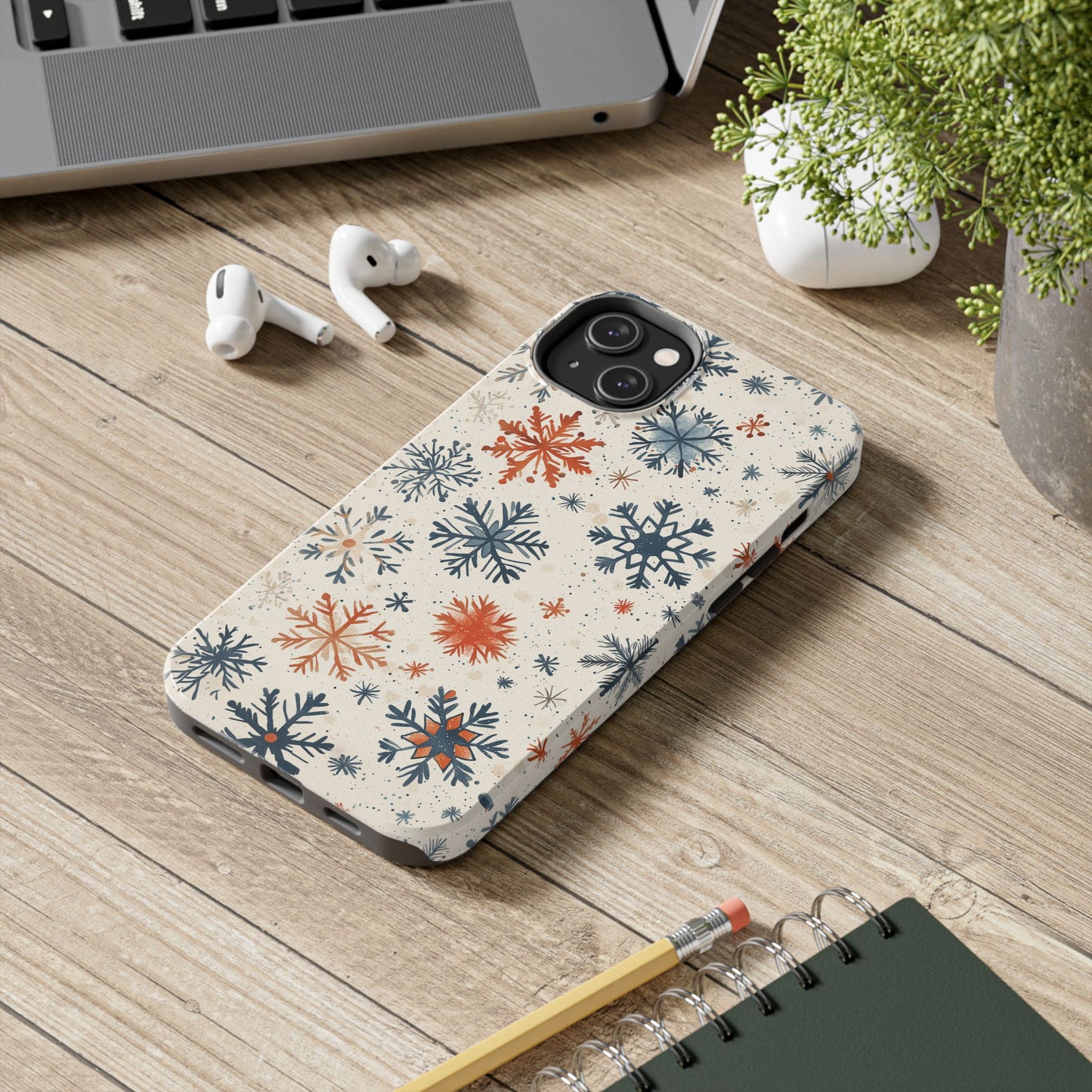 Rustic Orange and Blue Snowflake Pattern – iPhone Series Case