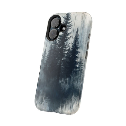 Rustic Pine Forest MagSafe iPhone Case - Blue Toned Woodland Design