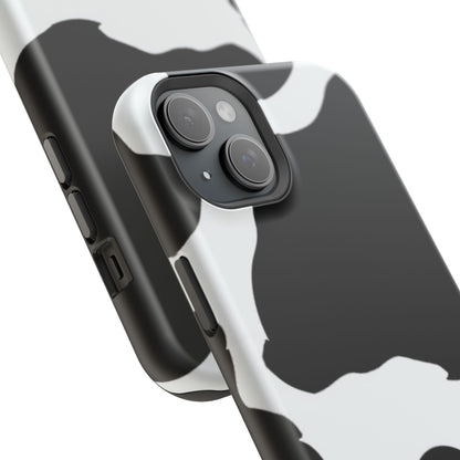 Bold Black and White Cow Print Tough MagSafe iPhone Case – Modern Animal Pattern with Dual-Layer Protection