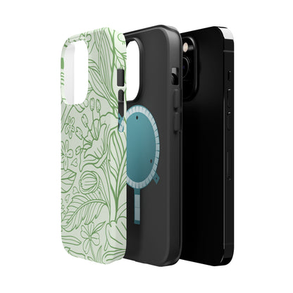 Sage Green Floral Line Art Tough MagSafe iPhone Case – Minimalist Botanical Design with Dual-Layer Protection