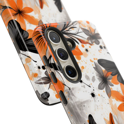 Orange Blossom & Black Butterfly Samsung Galaxy Case – Bold Floral Pattern with Modern Abstract Style