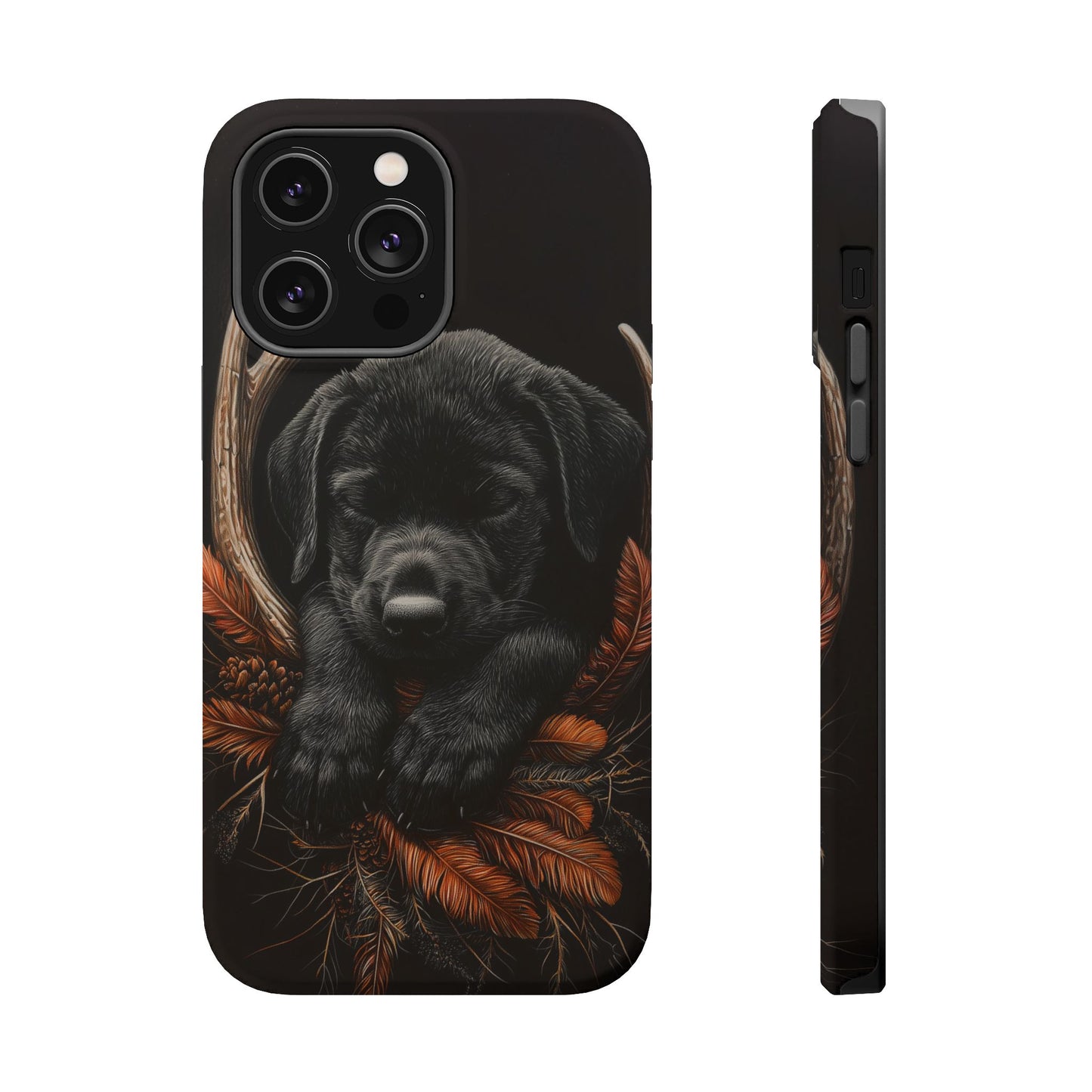 Charming Black Labrador Puppy on Feathers MagSafe iPhone Case