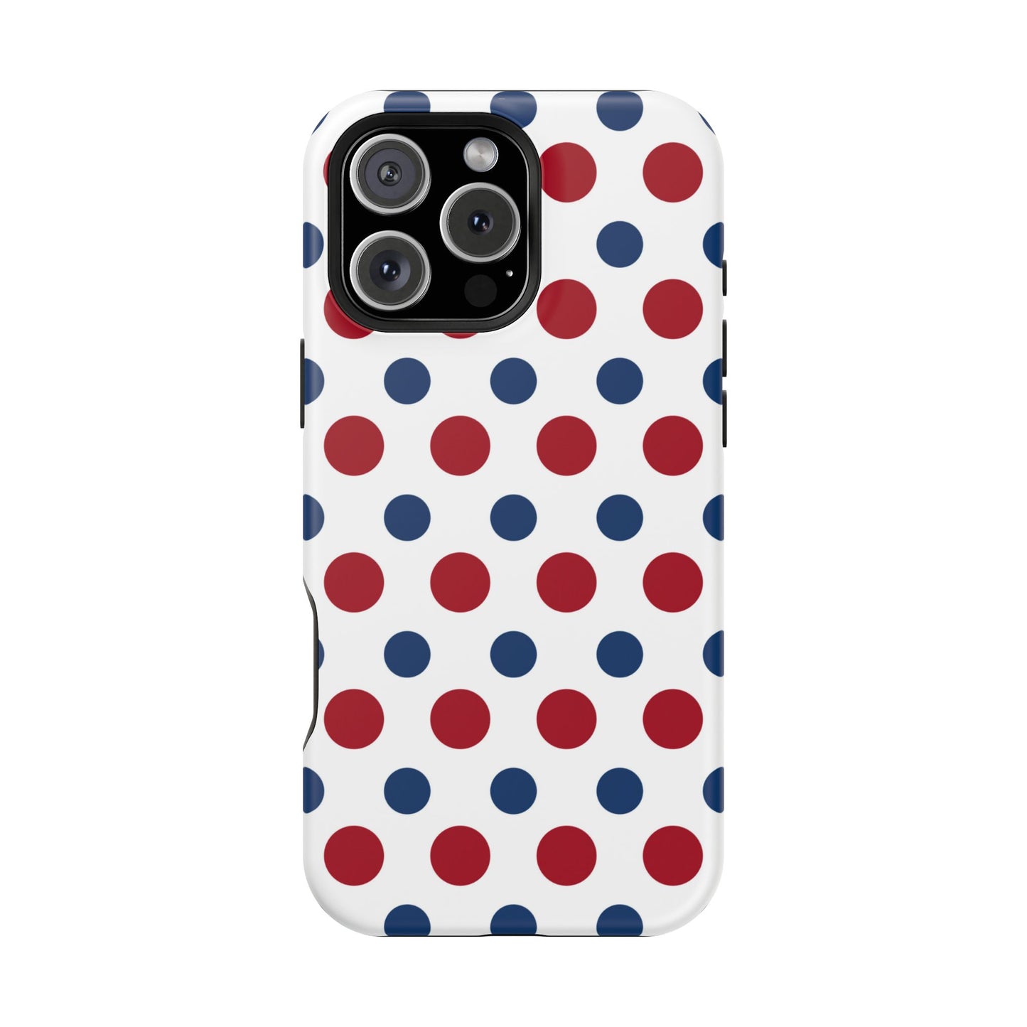 Patriotic Navy, White, and Red Polka Dot MagSafe iPhone Case