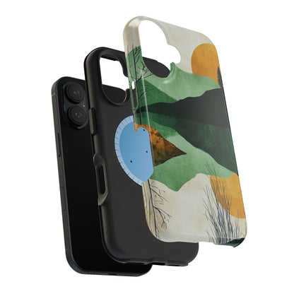 Retro Mountain Sunrise MagSafe iPhone Case – Minimalist Landscape Design, Dual-Layer Protection