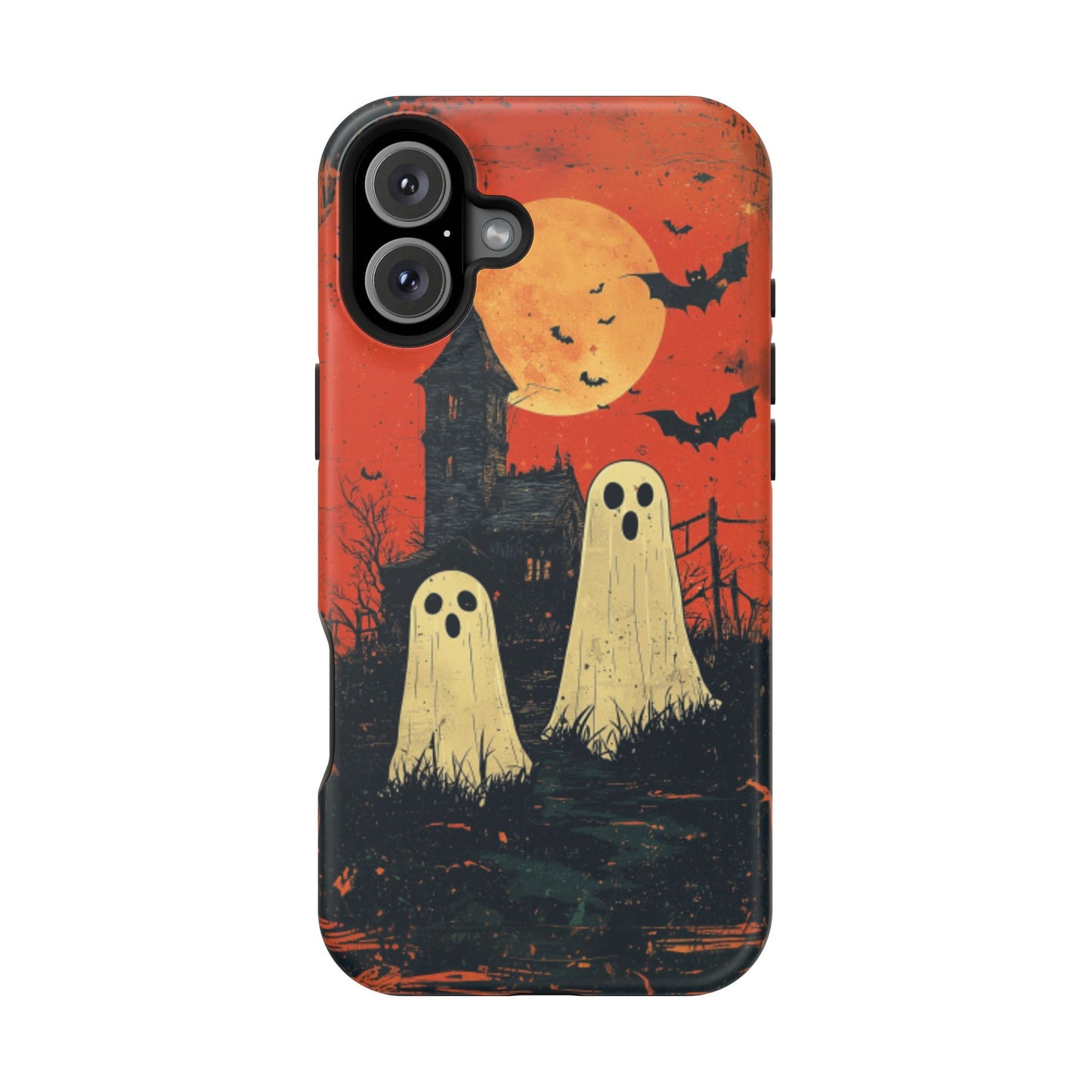 Haunted House & Ghosts MagSafe iPhone Case – Spooky Halloween Full Moon Design