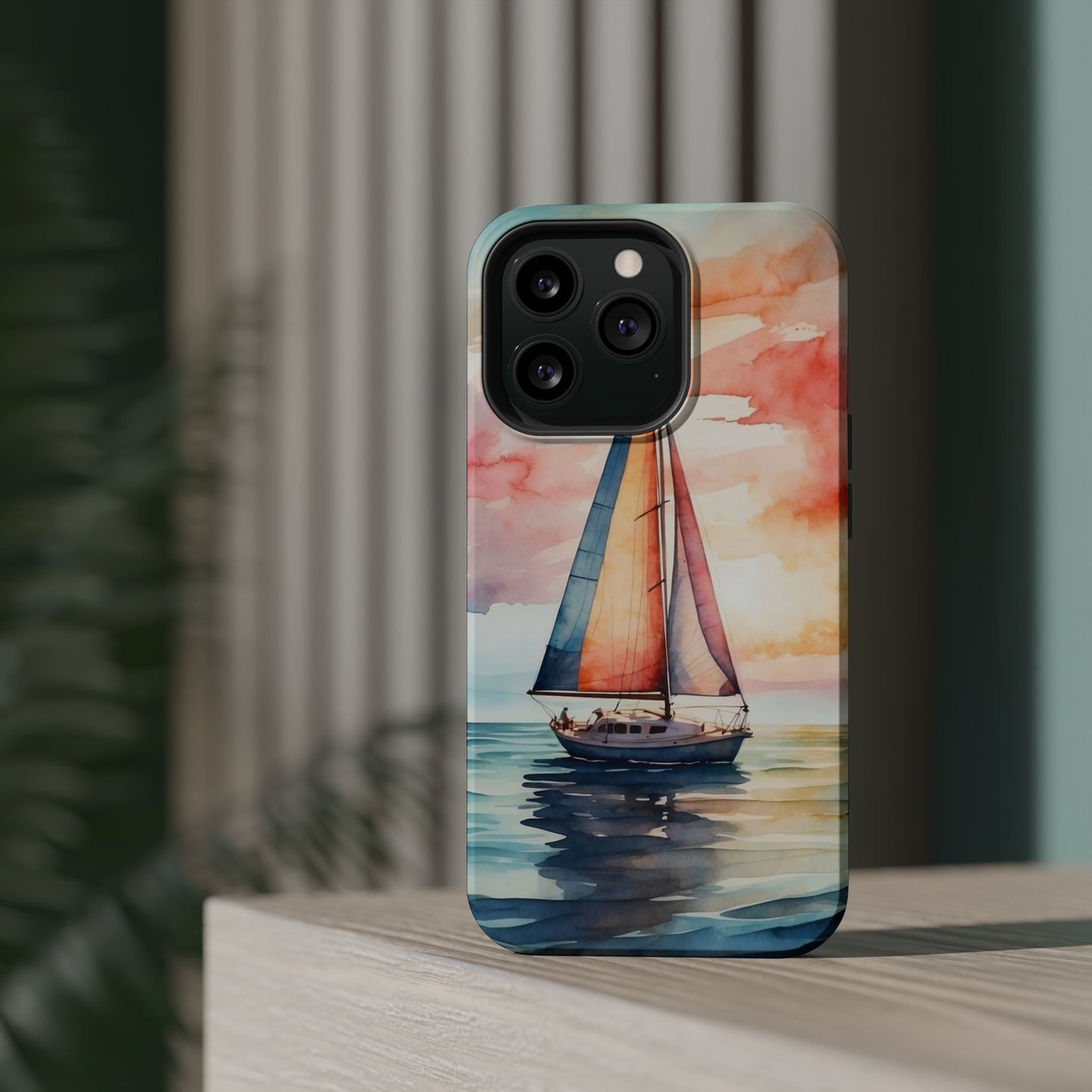 Sailboat Sunset MagSafe iPhone Case – Vibrant Watercolor Design