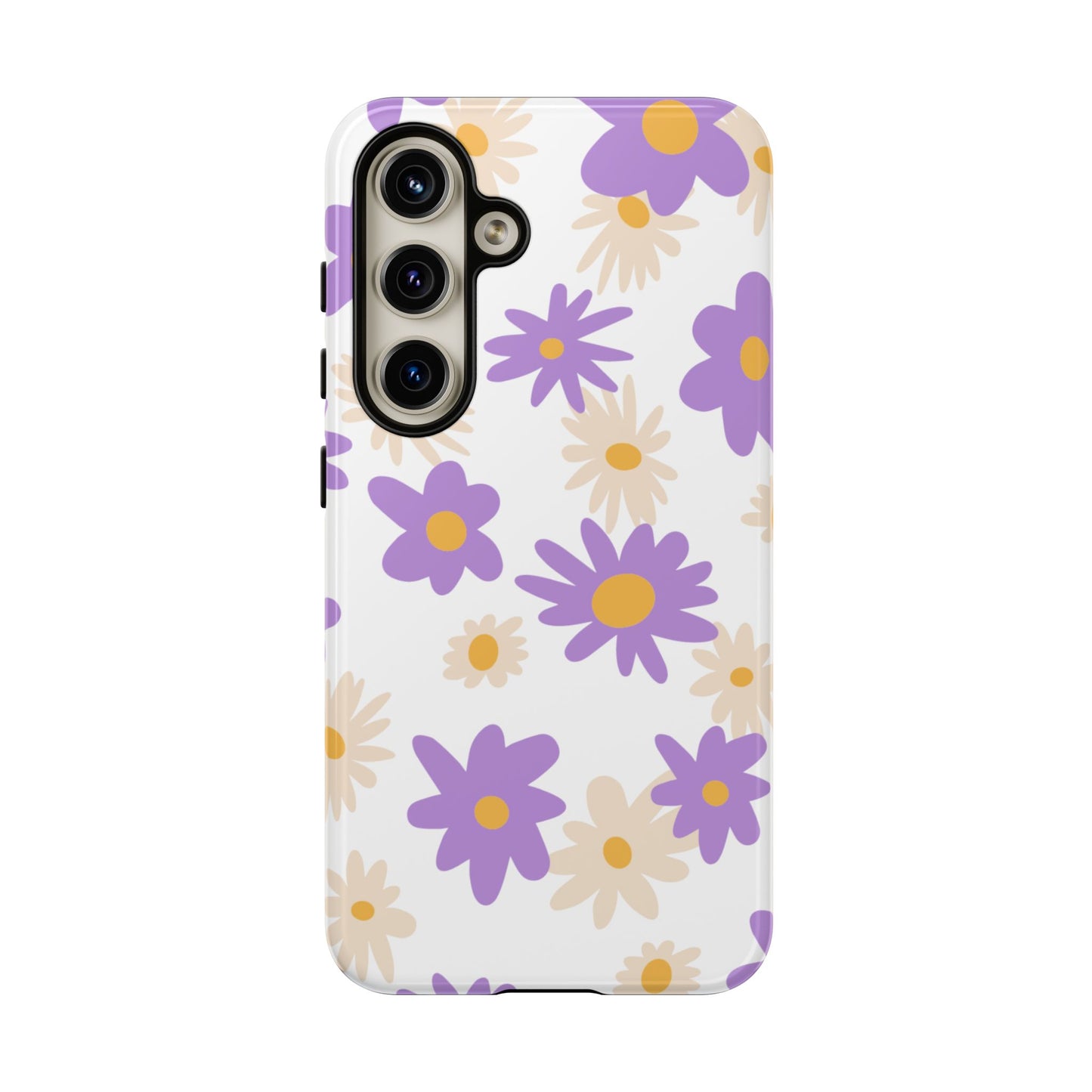 Retro Daisy Flower Samsung Galaxy Case – Pastel Purple & Cream Floral Design with Matte Finish