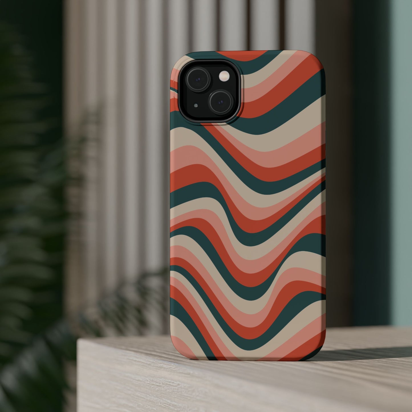 Groovy Waves MagSafe iPhone Case – Retro 70s-Inspired Stripes in Coral, Cream, and Teal