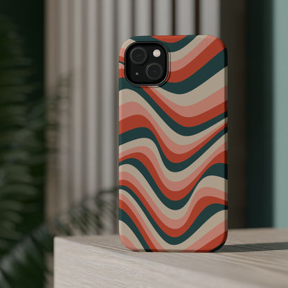 Groovy Waves MagSafe iPhone Case – Retro 70s-Inspired Stripes in Coral, Cream, and Teal