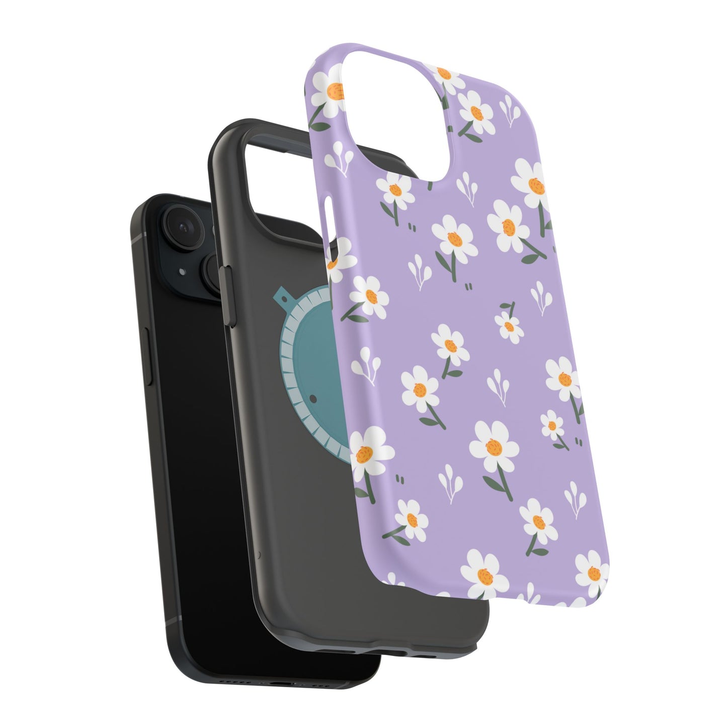 Purple Daisy Garden MagSafe  iPhone Case – Soft Lavender Background, Shockproof Protection with Slim Fit