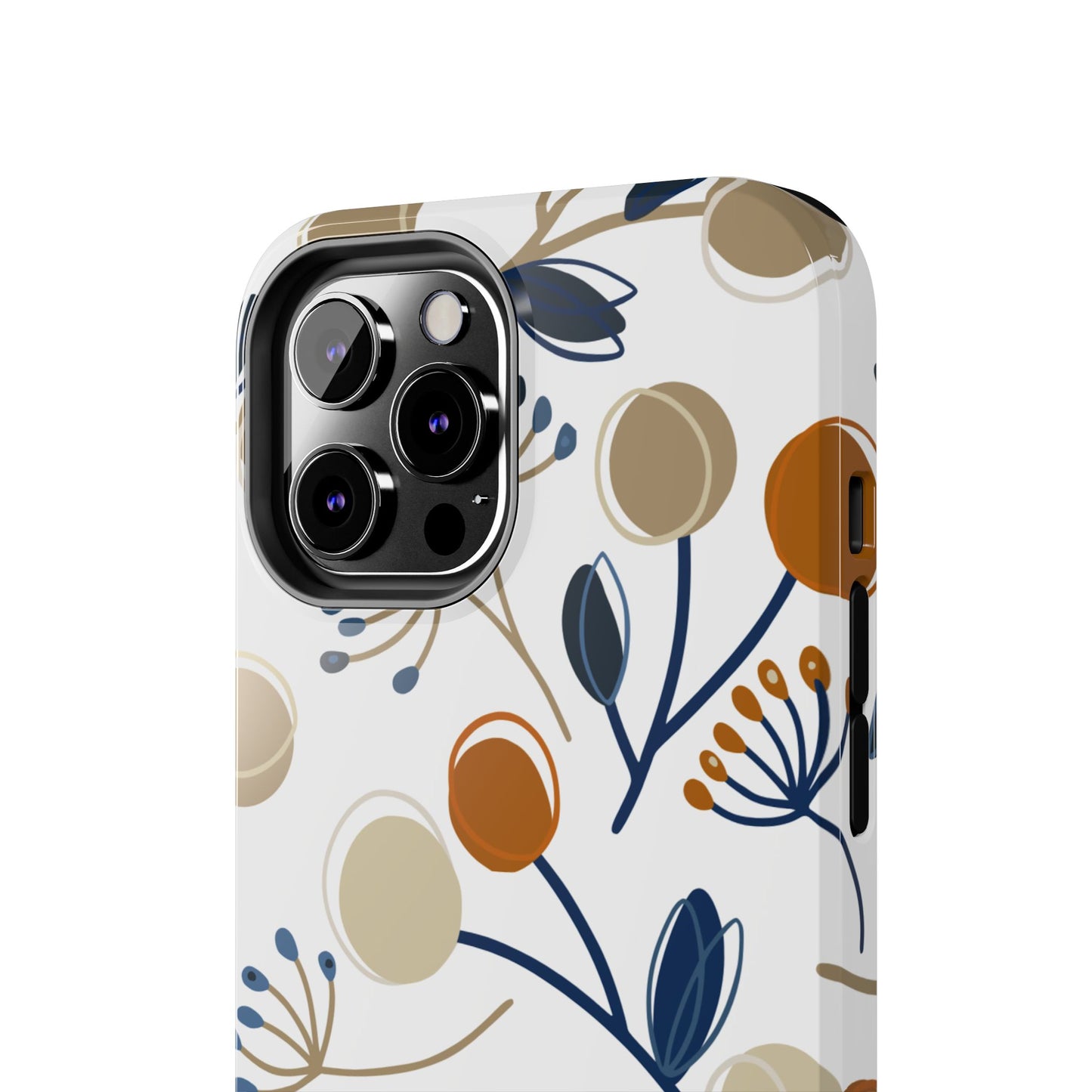 Modern Botanical Berries Tough iPhone Case – Earthy Tones & Navy Accents, Shock-Resistant