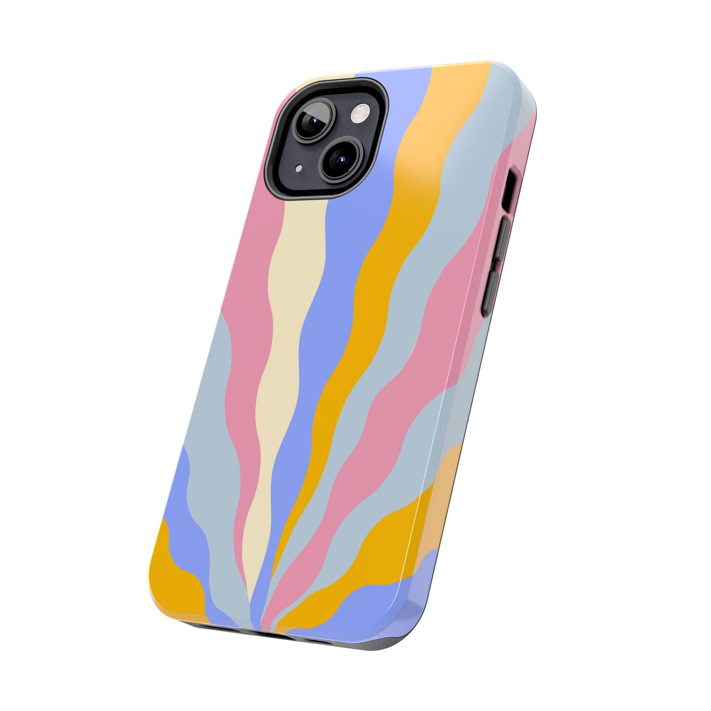 Pastel Radiance iPhone Case – 70s-Inspired Dual-Layer Design with Wavy Sunburst Pattern