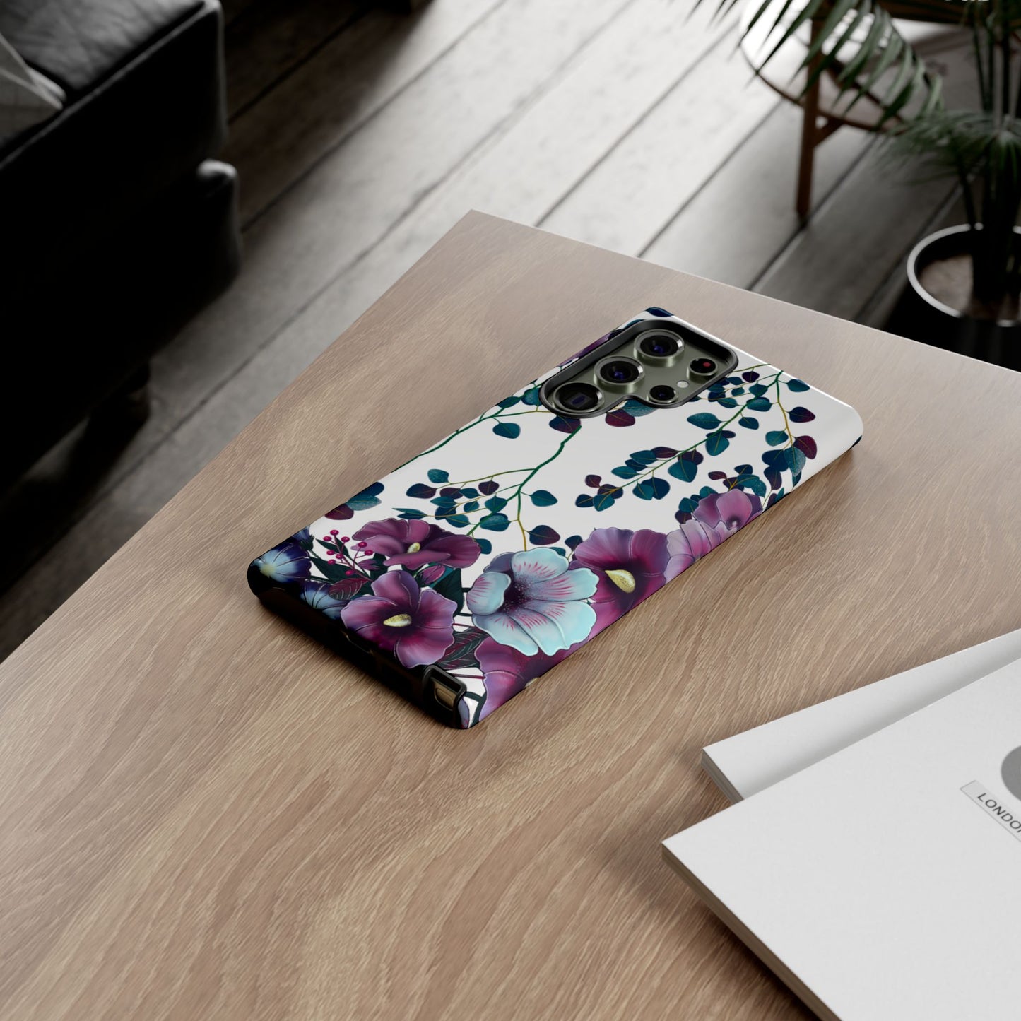 Moody Purple & Teal Floral Samsung Galaxy Series Case – Elegant Botanical Design